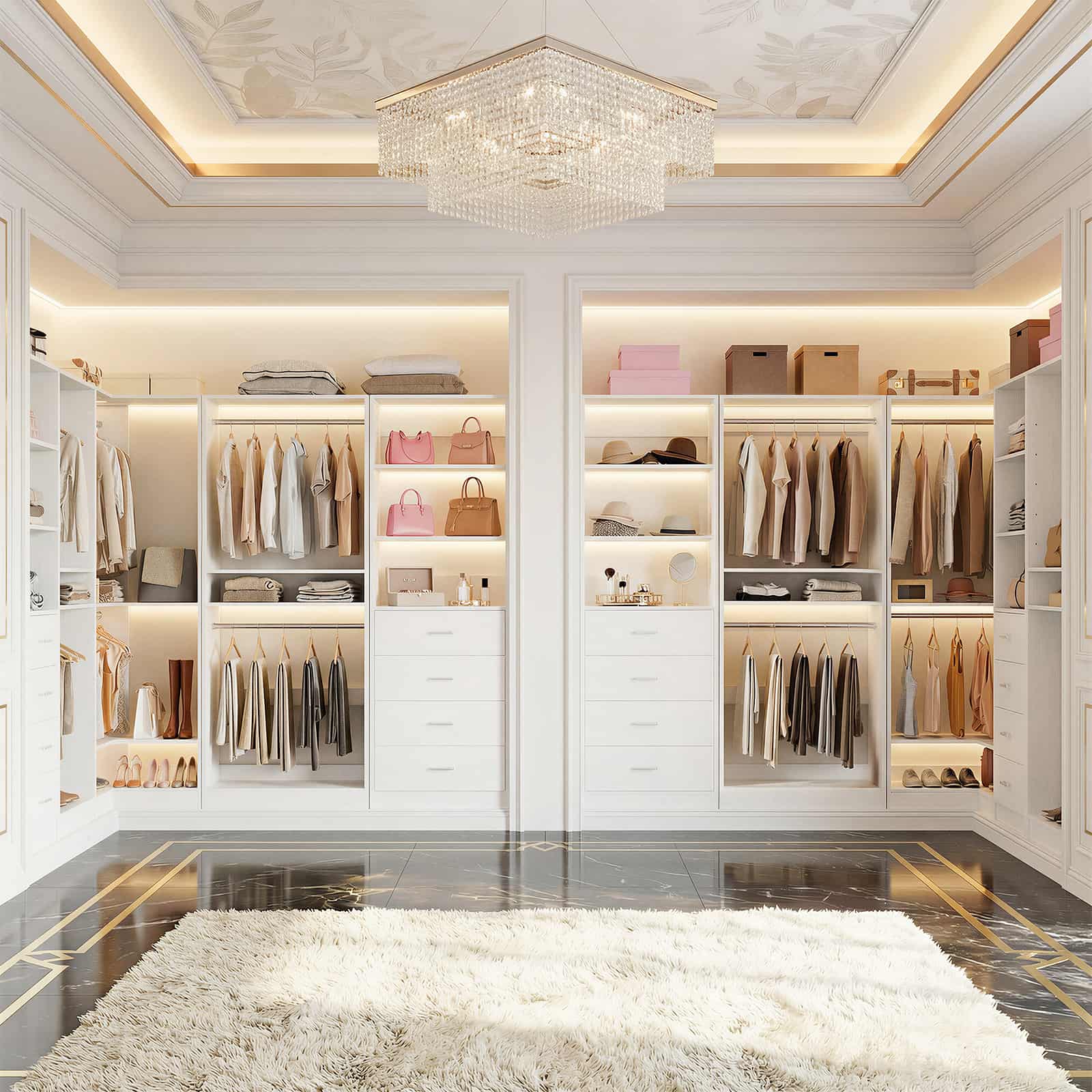 46.3''W 2-Piece Closet Organizer with Hanging Rods and 4 Drawers