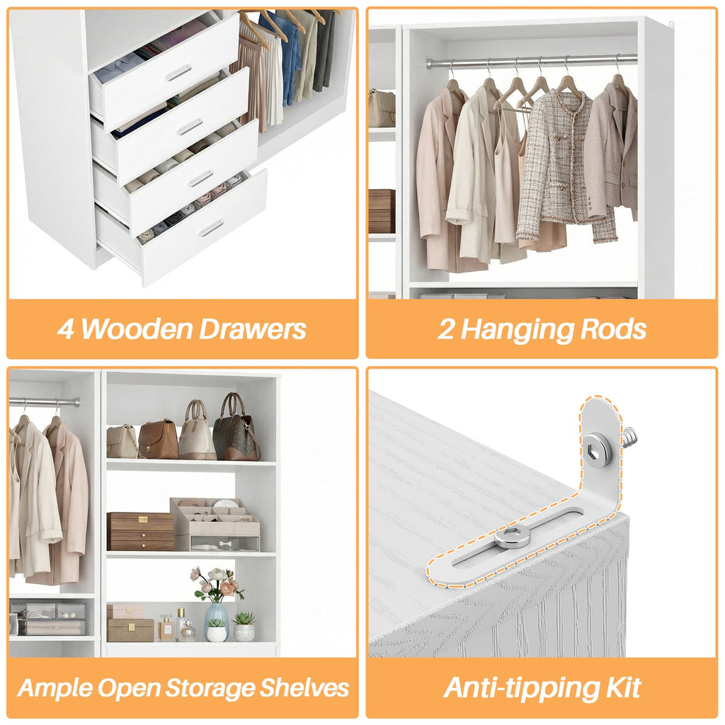 46.3''W 2-Piece Closet Organizer with Hanging Rods and 4 Drawers