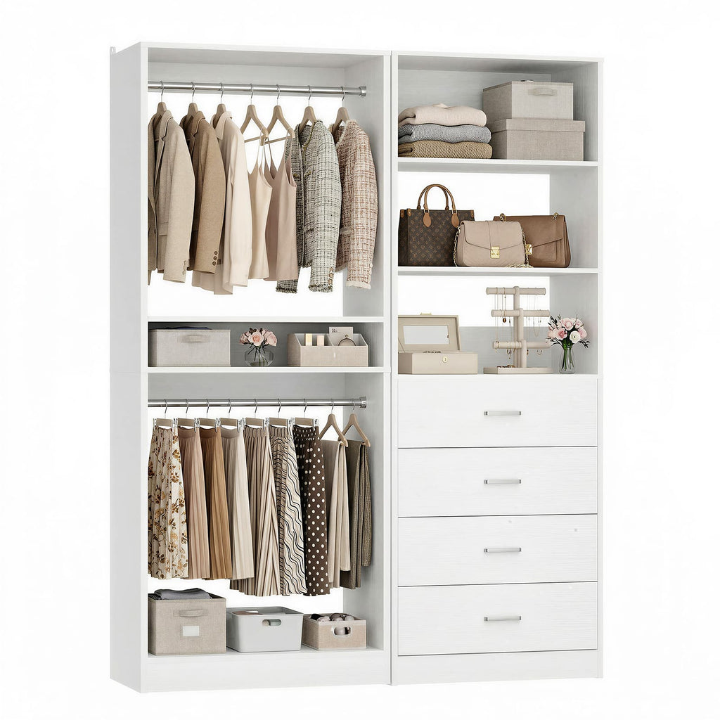 46.3''W 2-Piece Closet Organizer with Hanging Rods and 4 Drawers