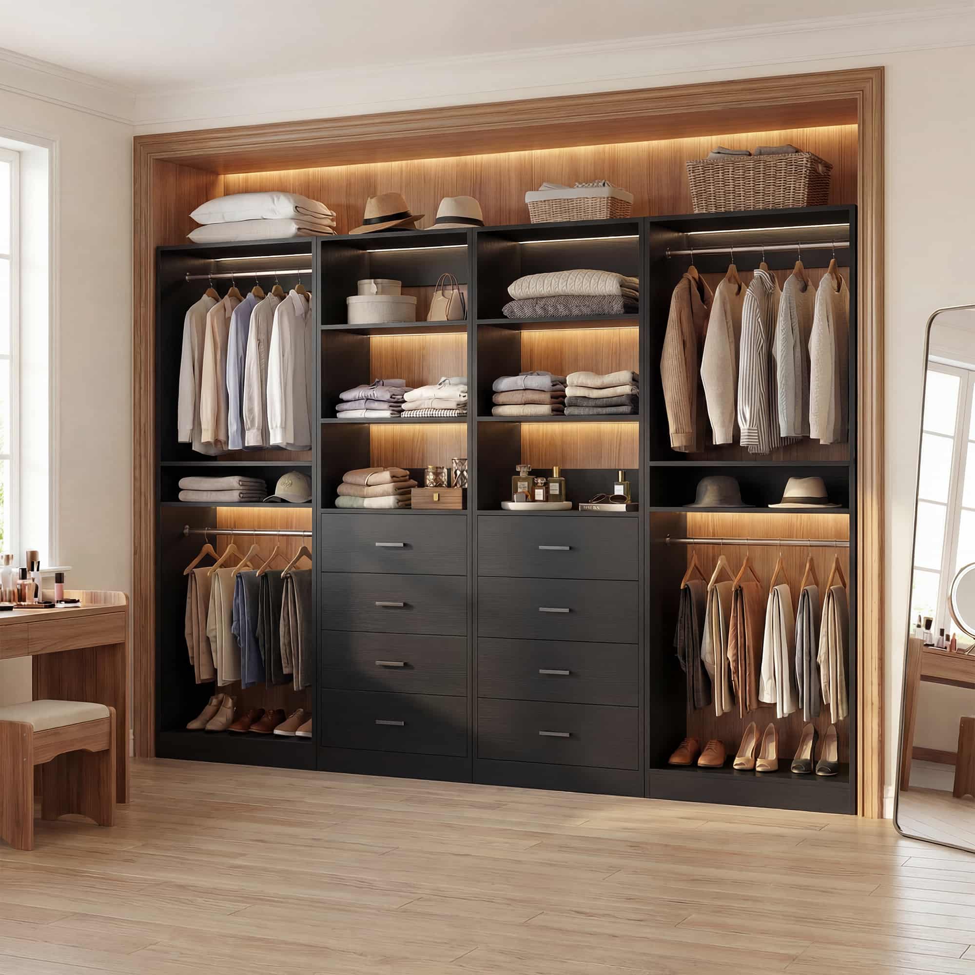 92.4'' W 4-Piece Closet Organizer System with 8 Drawers