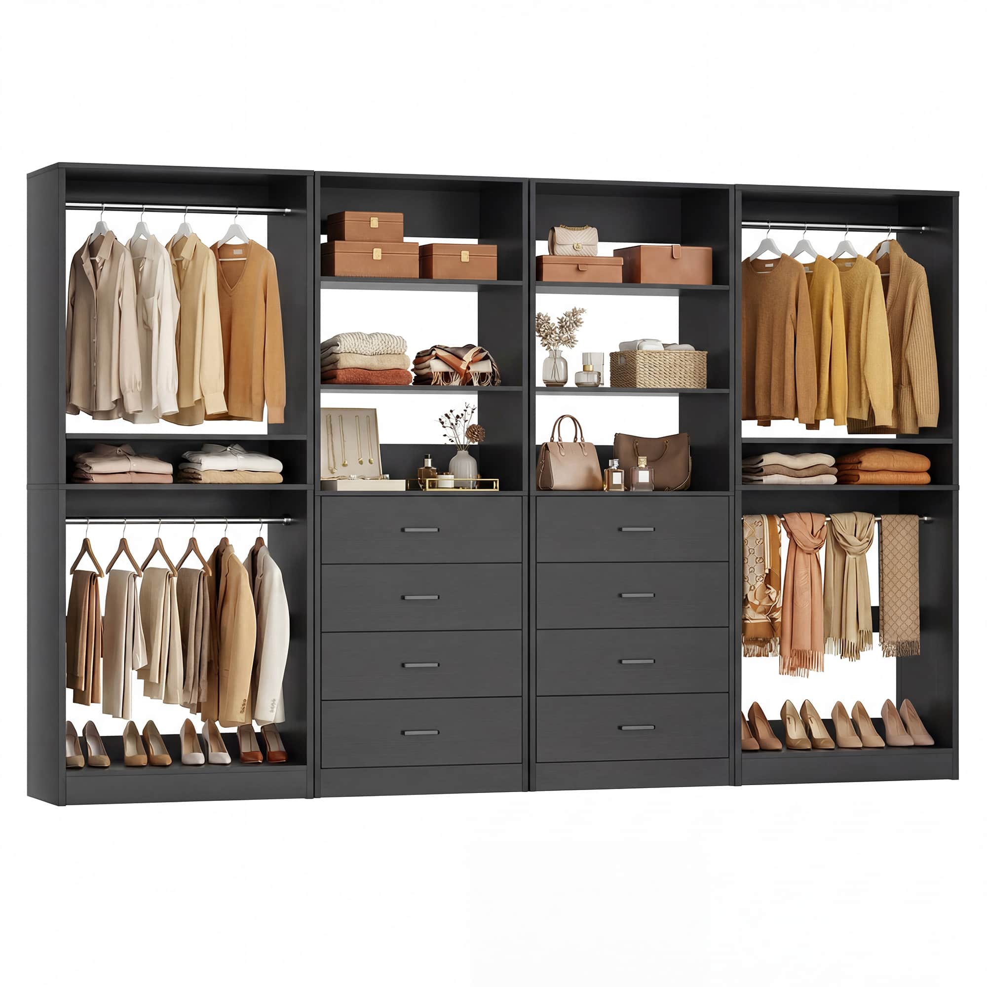 92.4'' W 4-Piece Closet Organizer System with 8 Drawers