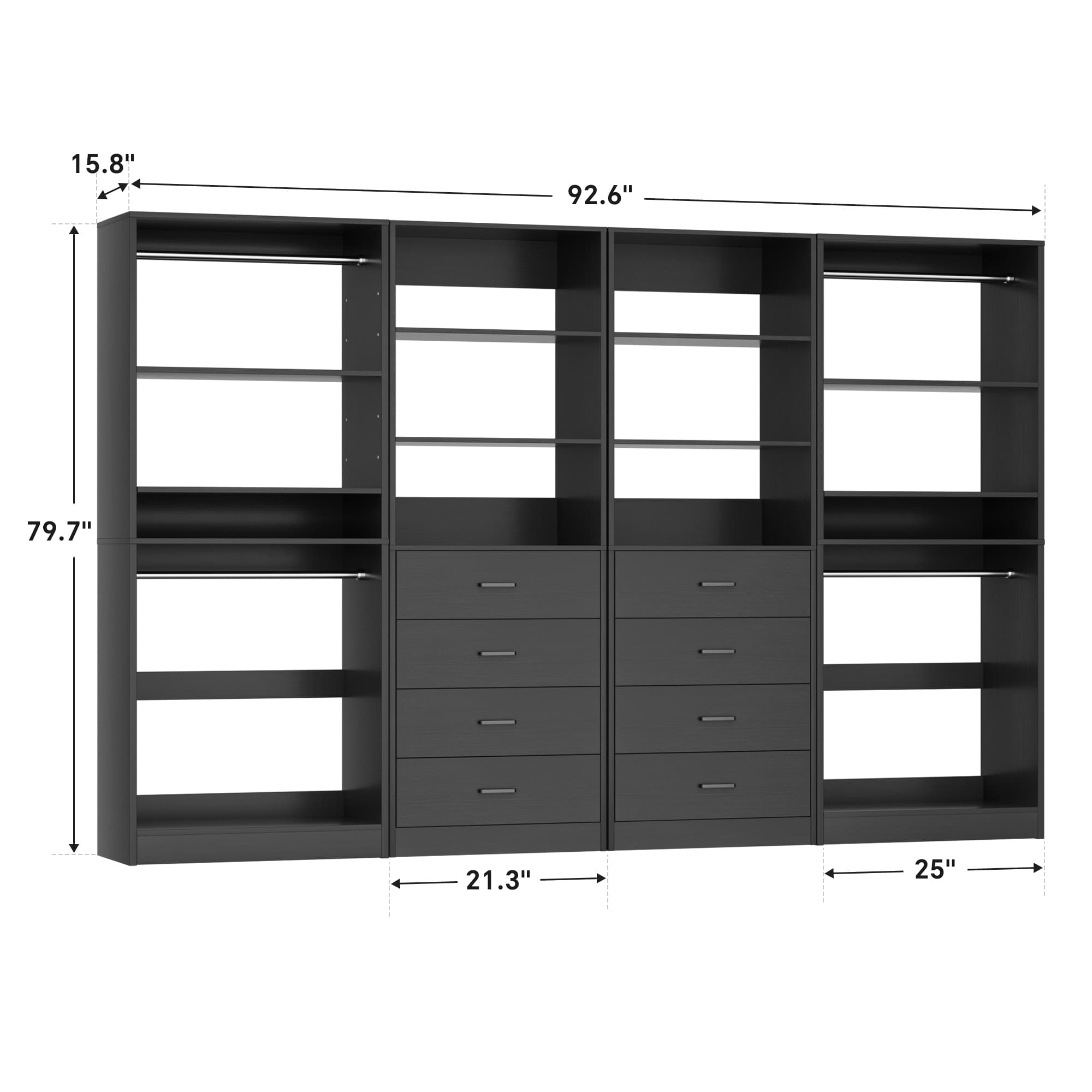 92.4'' W 4-Piece Closet Organizer System with 8 Drawers