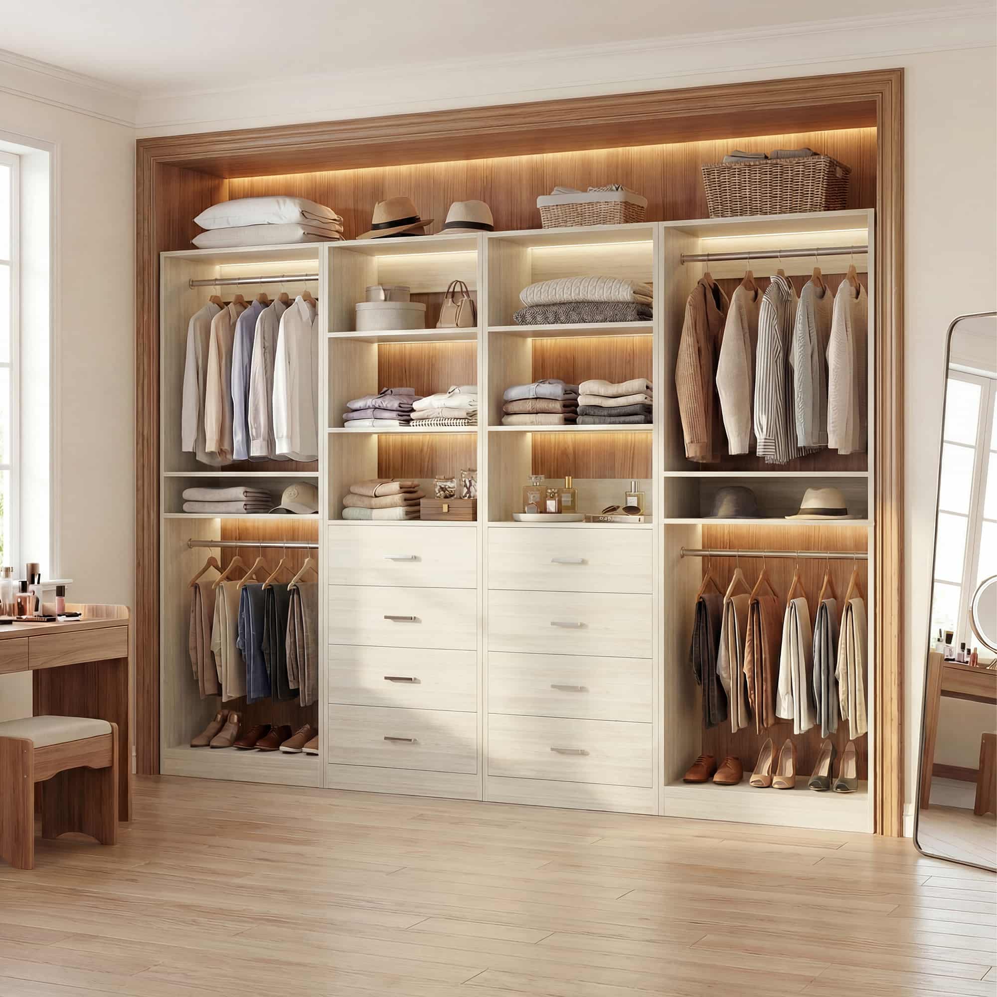 92.4'' W 4-Piece Closet Organizer System with 8 Drawers