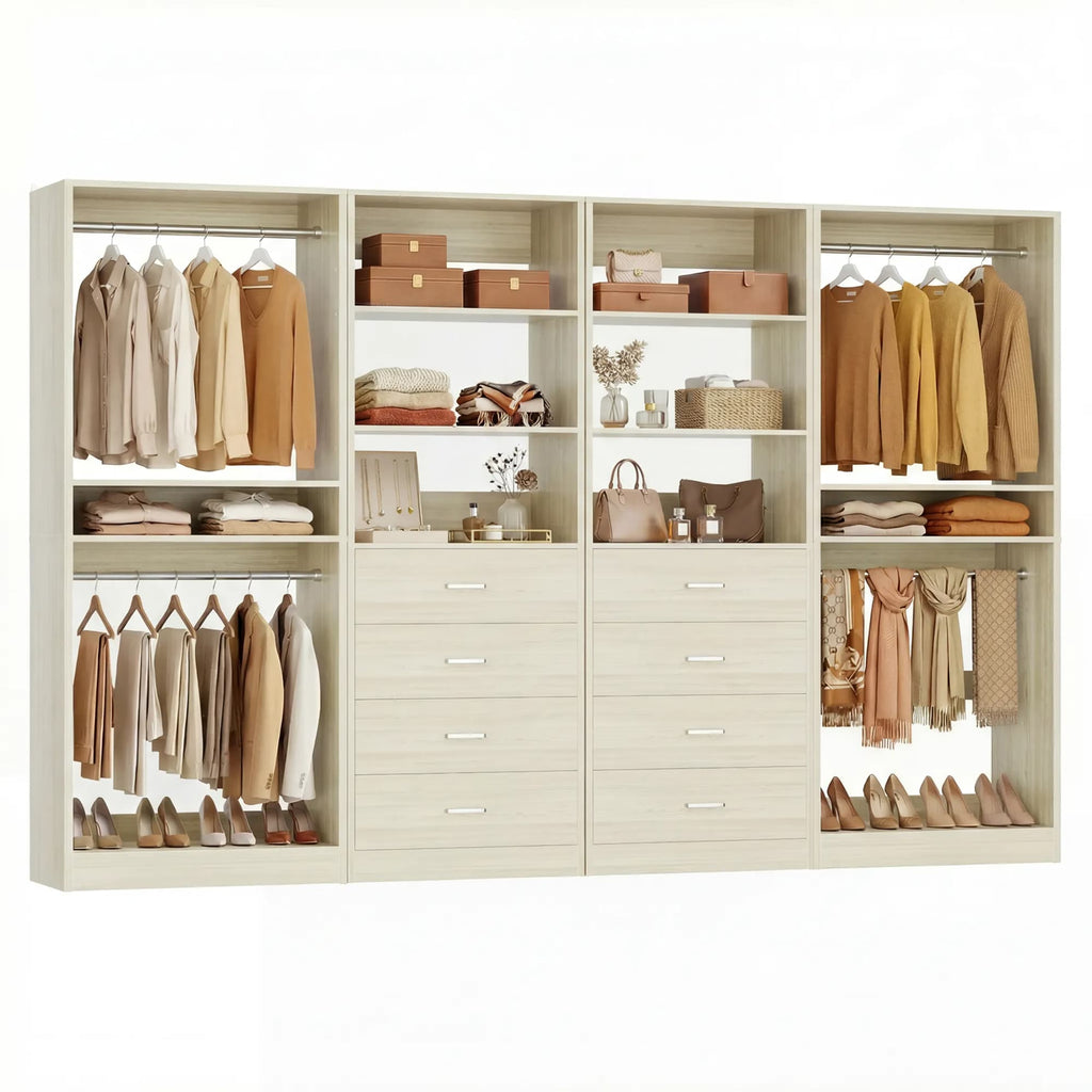 92.4'' W 4-Piece Closet Organizer System with 8 Drawers