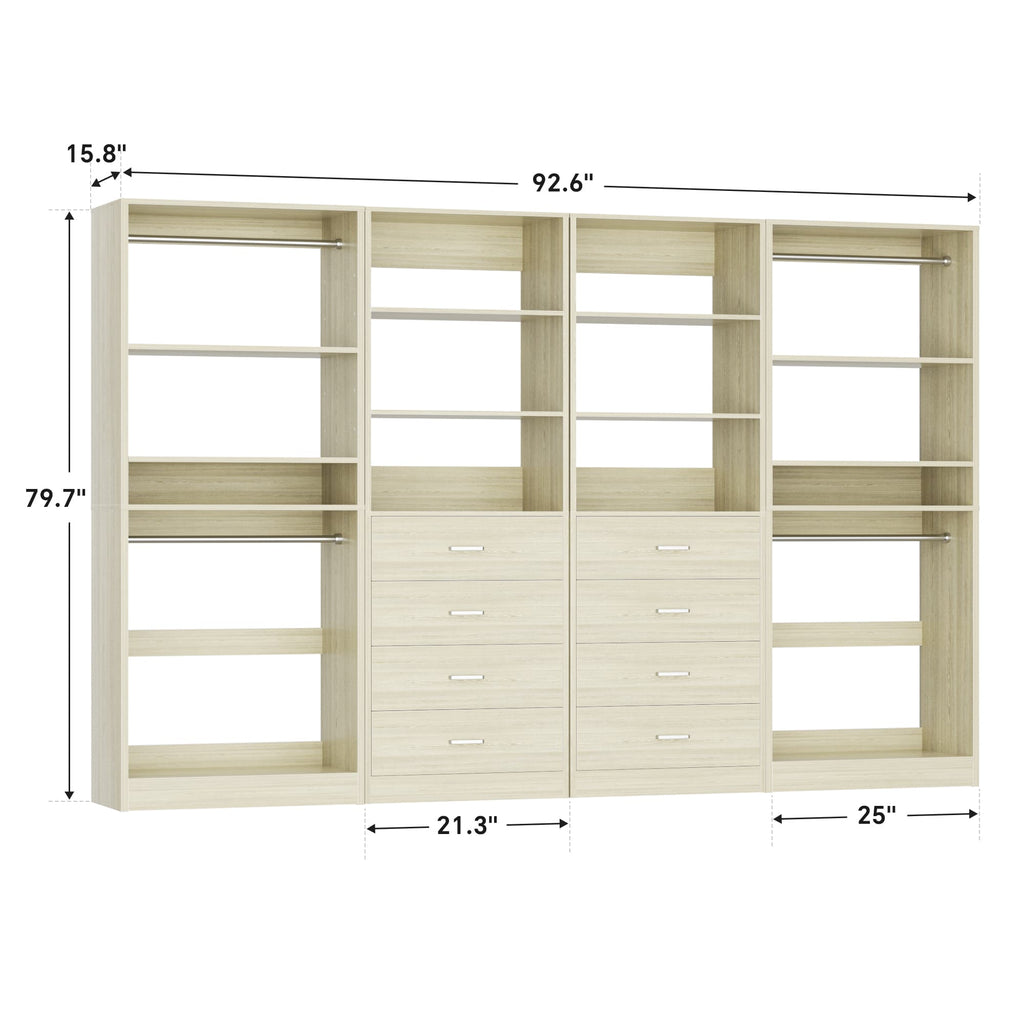 92.4'' W 4-Piece Closet Organizer System with 8 Drawers
