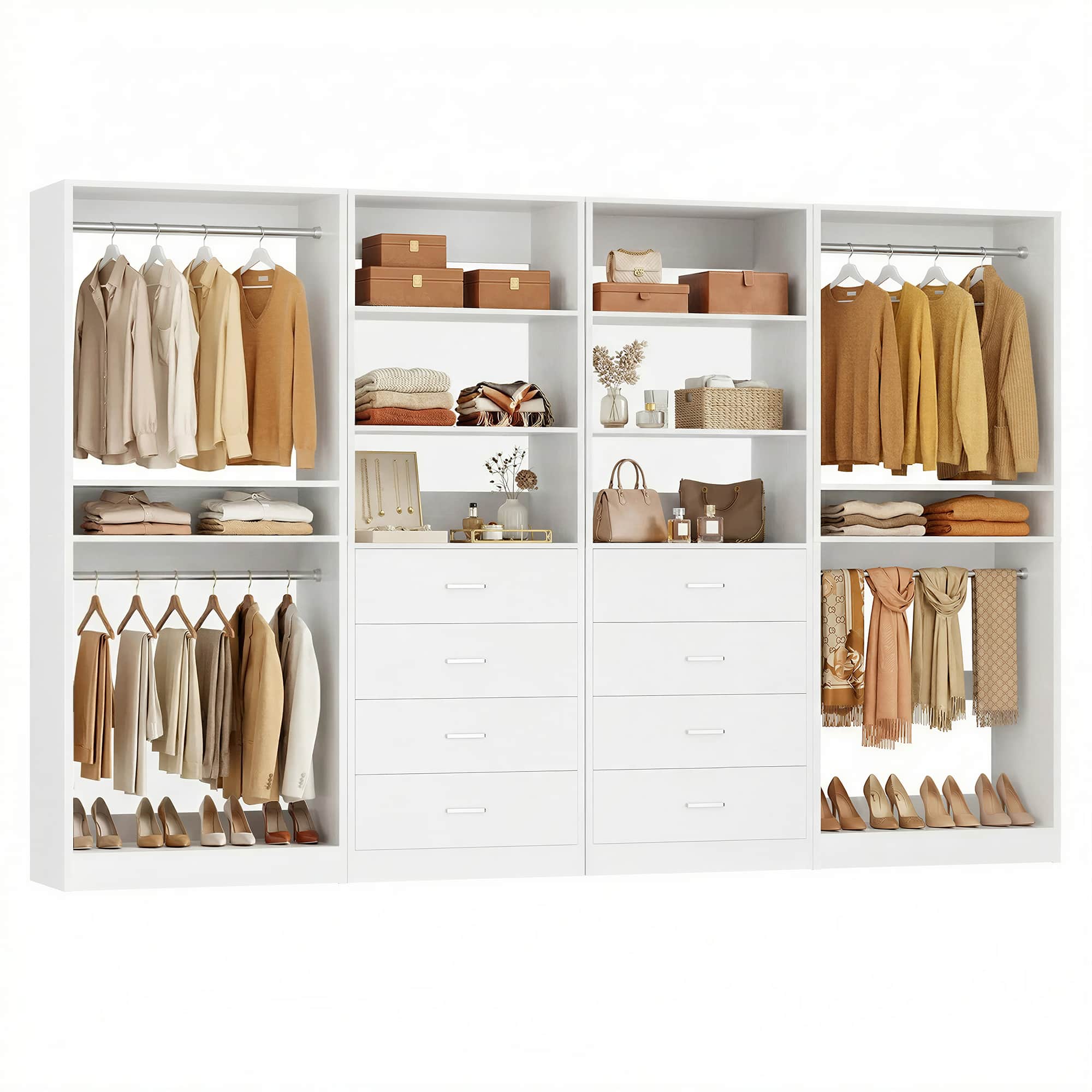 92.4'' W 4-Piece Closet Organizer System with 8 Drawers