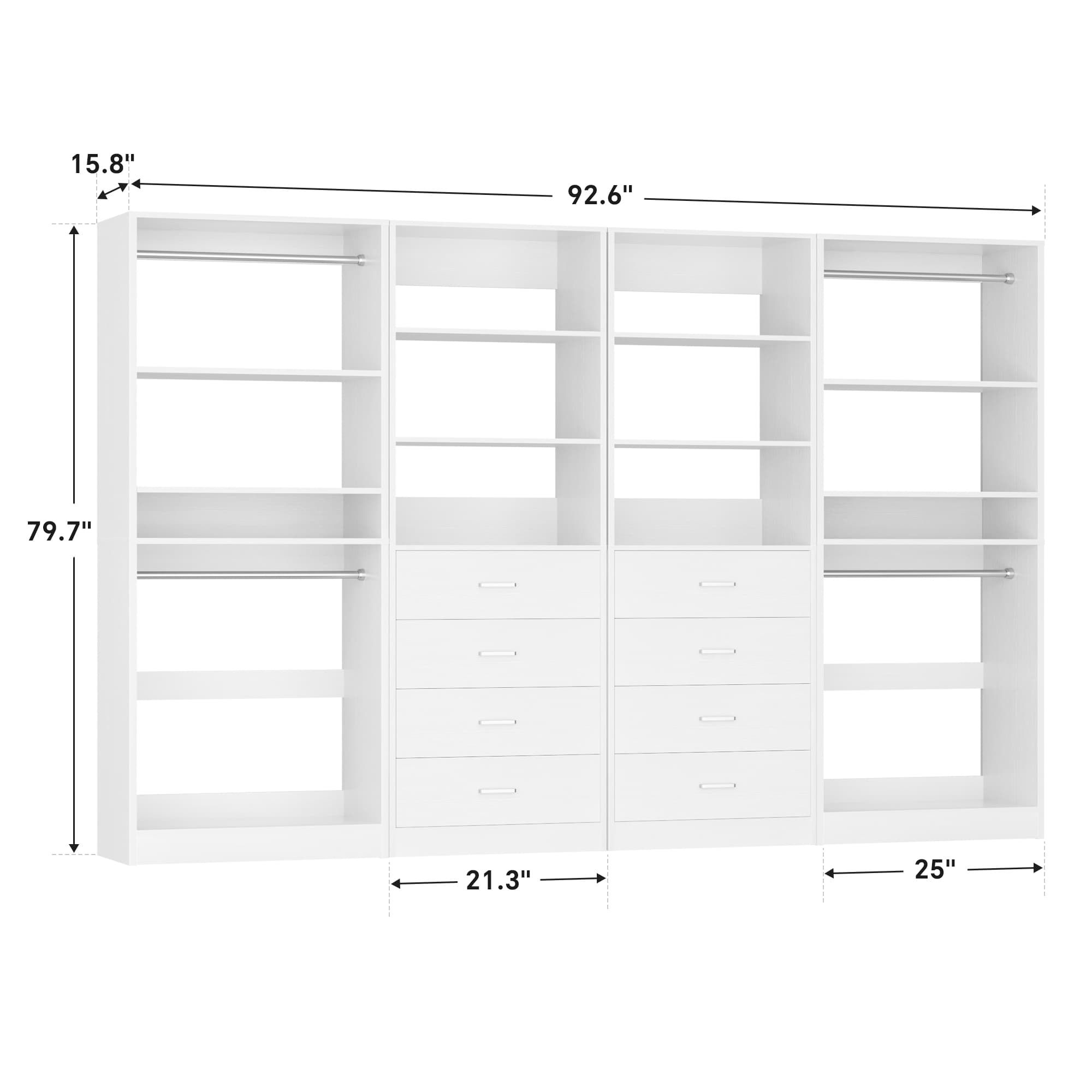 92.4'' W 4-Piece Closet Organizer System with 8 Drawers