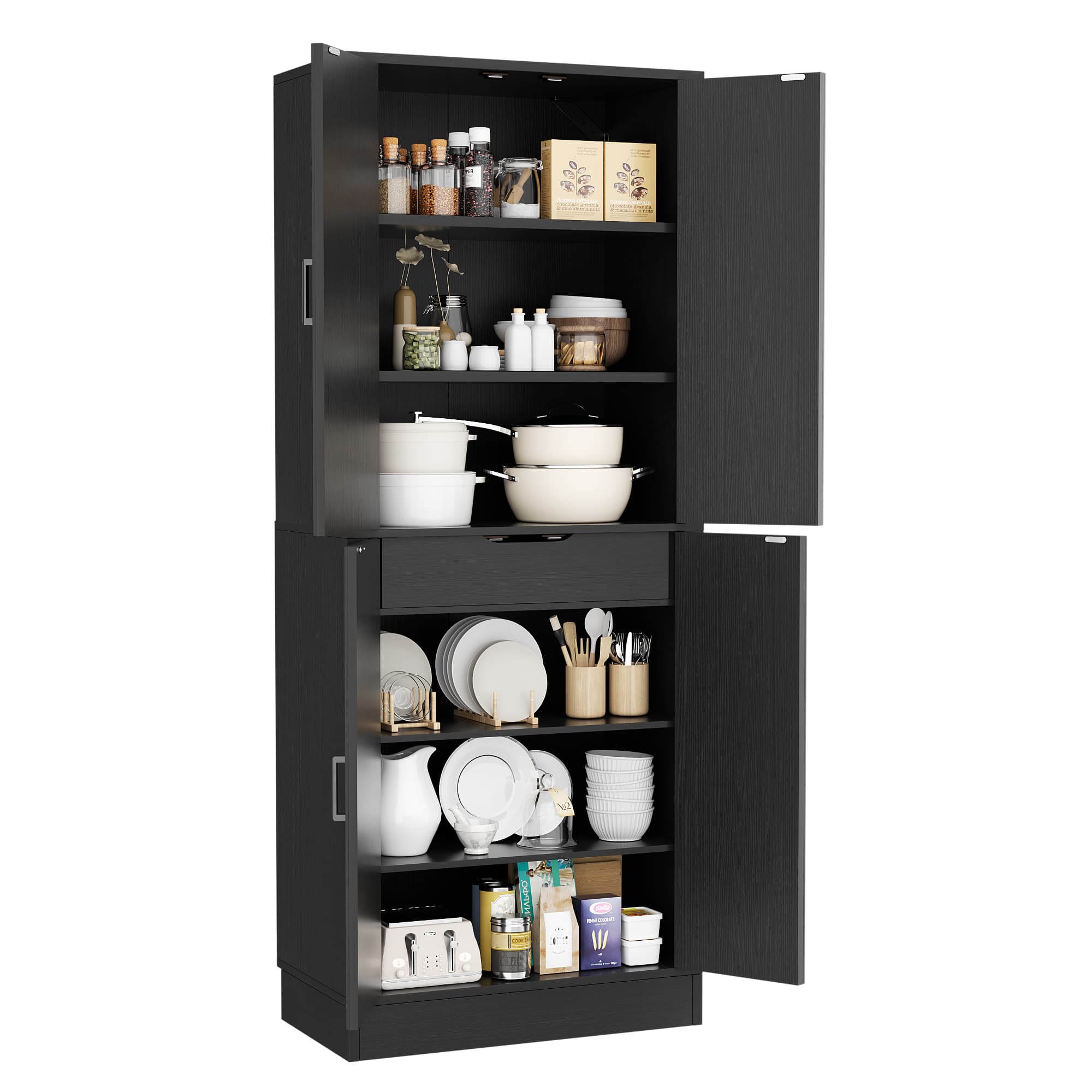 71" Tall Farmhouse Pantry Cabinet with Drawer and Adjustable Shelves