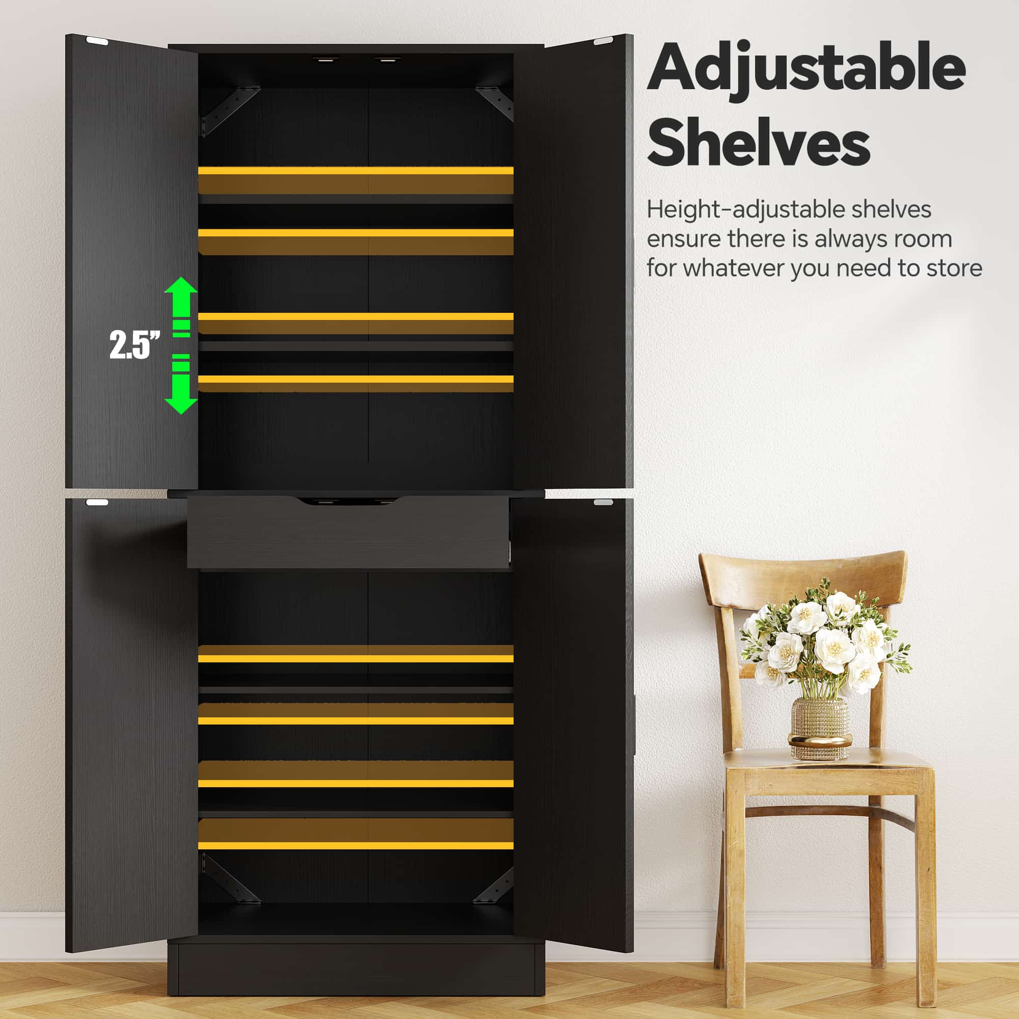 71" Tall Farmhouse Pantry Cabinet with Drawer and Adjustable Shelves