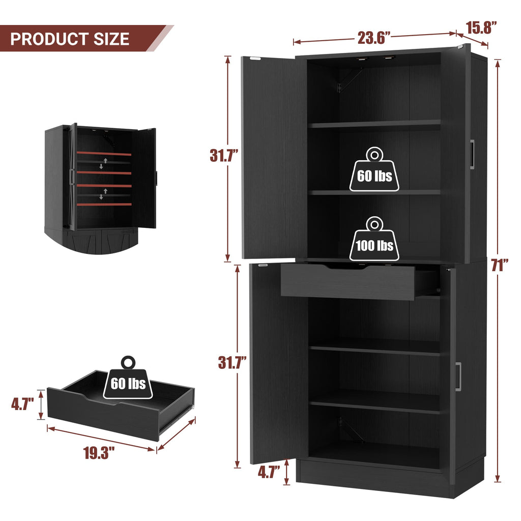 71" Tall Farmhouse Pantry Cabinet with Drawer and Adjustable Shelves