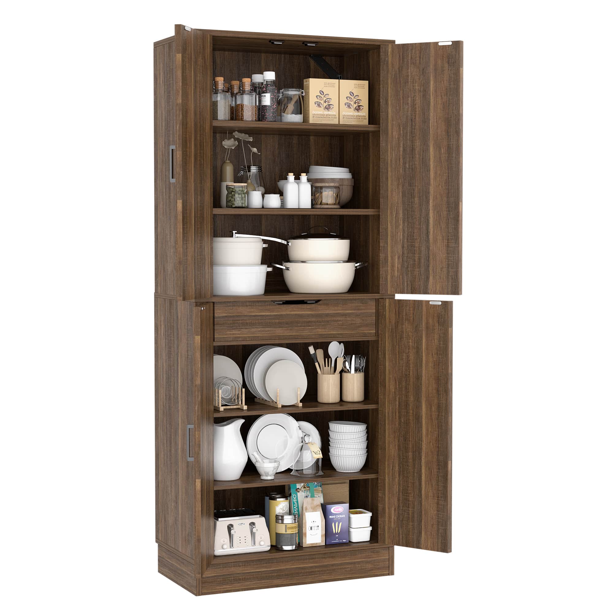 71" Tall Farmhouse Pantry Cabinet with Drawer and Adjustable Shelves