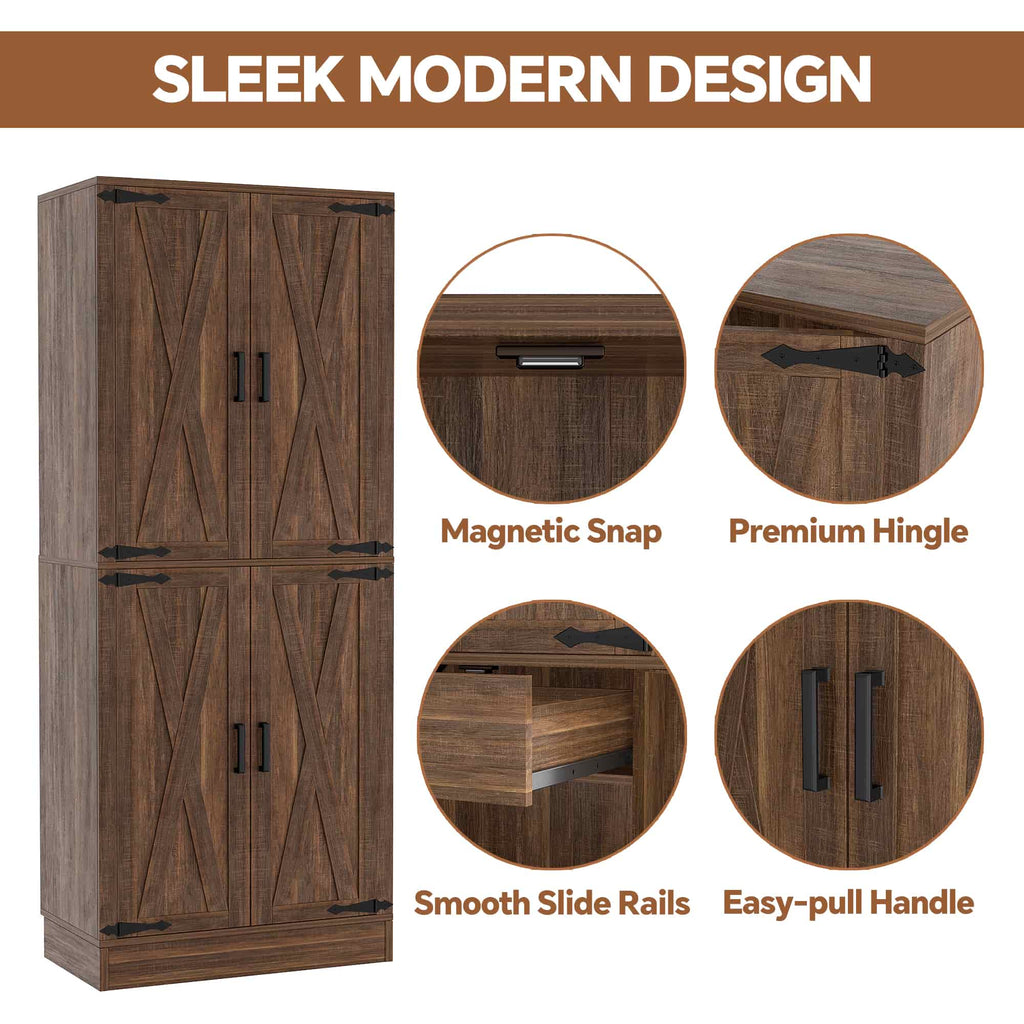 71" Tall Farmhouse Pantry Cabinet with Drawer and Adjustable Shelves