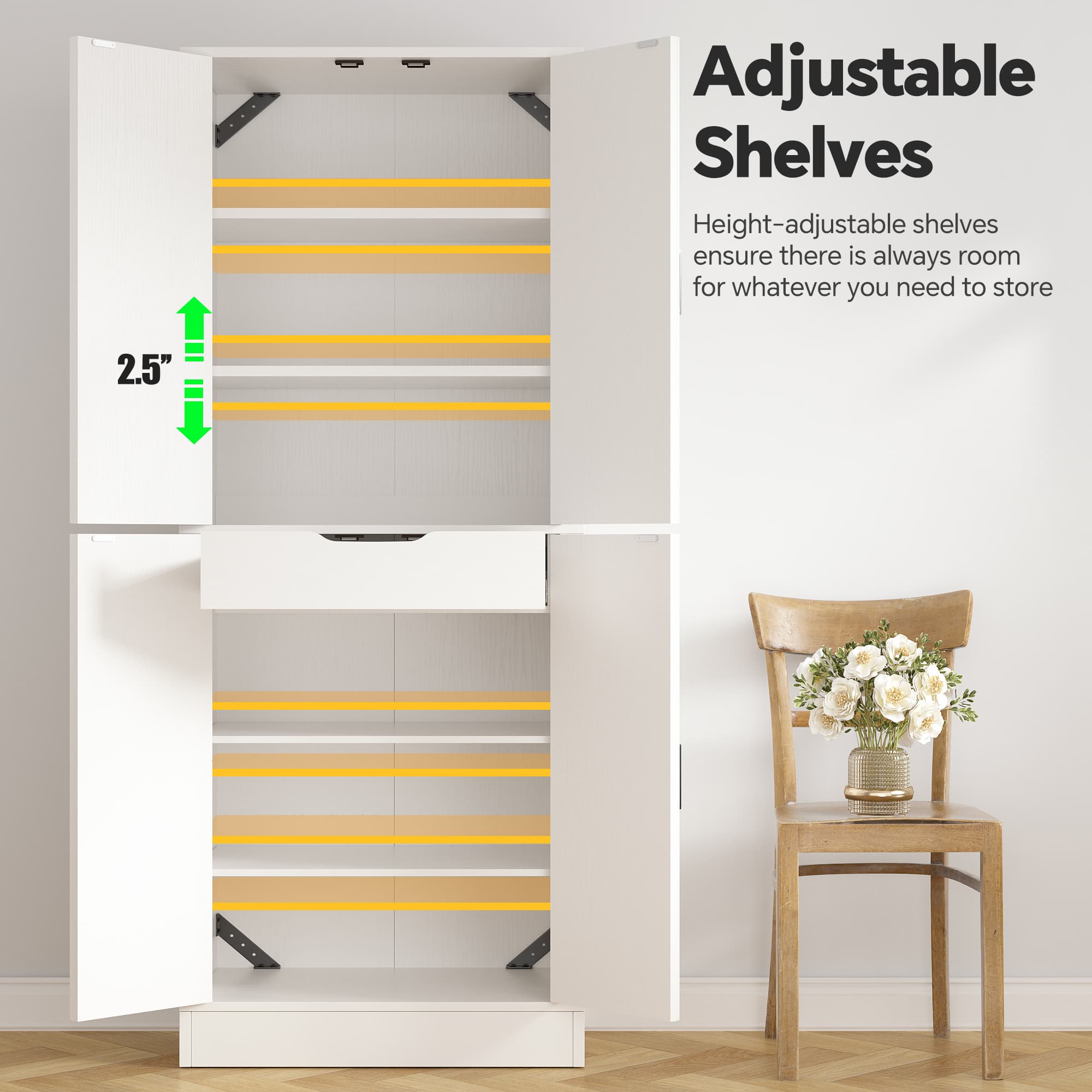 71" Tall Farmhouse Pantry Cabinet with Drawer and Adjustable Shelves