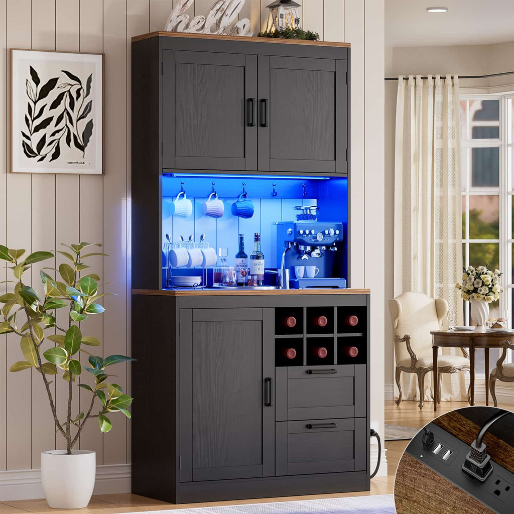 72'' Tall Pantry Cabinet with Drawers, Cabinets, Power Outlets & LED Lights