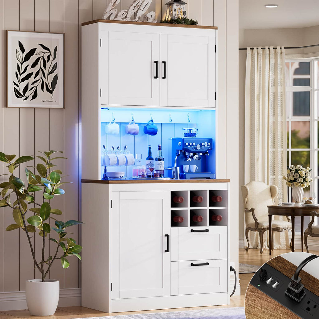 72'' Tall Pantry Cabinet with Drawers, Cabinets, Power Outlets & LED Lights
