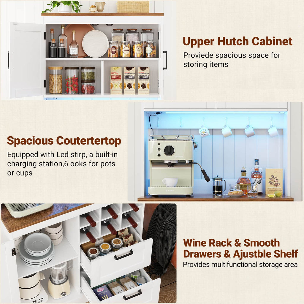 72'' Tall Pantry Cabinet with Drawers, Cabinets, Power Outlets & LED Lights