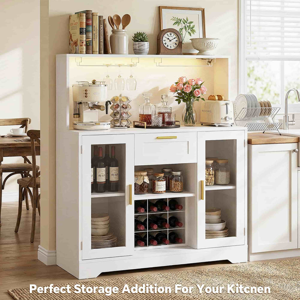 39.4'' W Wine Bar Cabinet with Charging Station, LED Lights & Adjustable Shelves