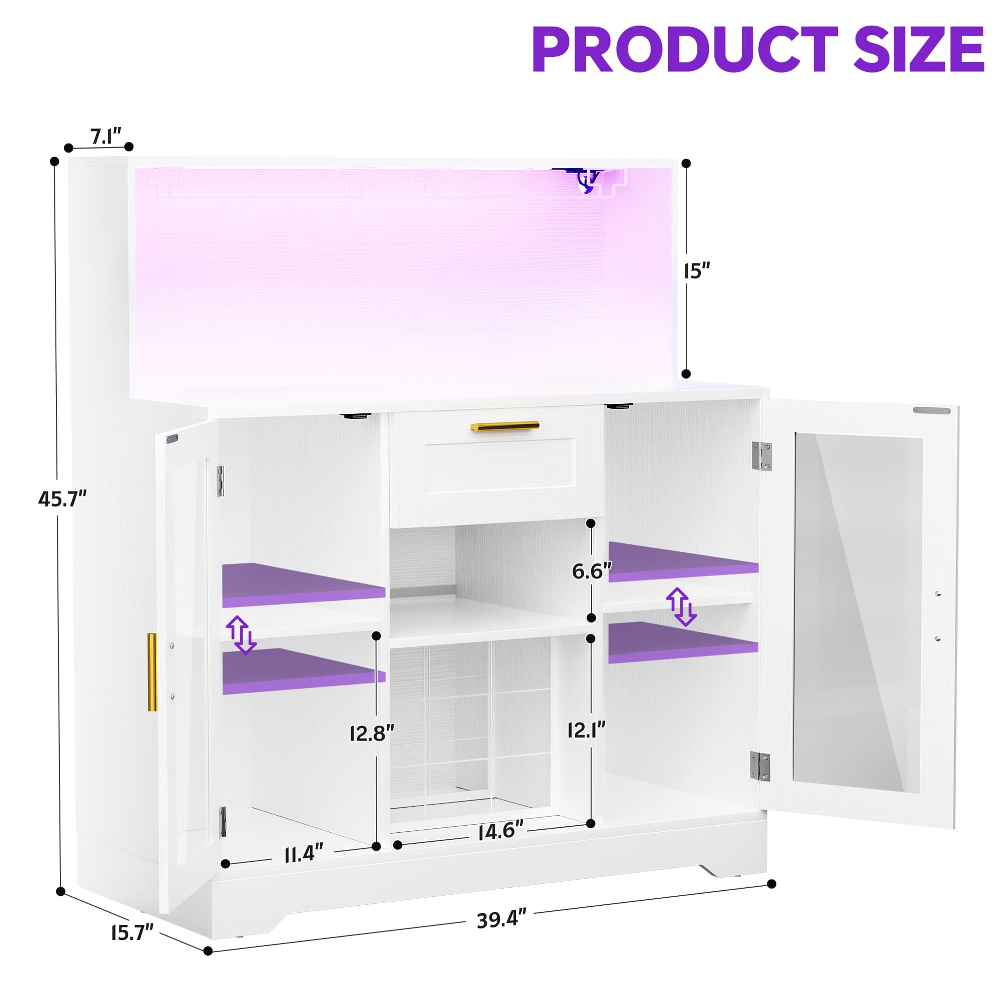39.4'' W Wine Bar Cabinet with Charging Station, LED Lights & Adjustable Shelves