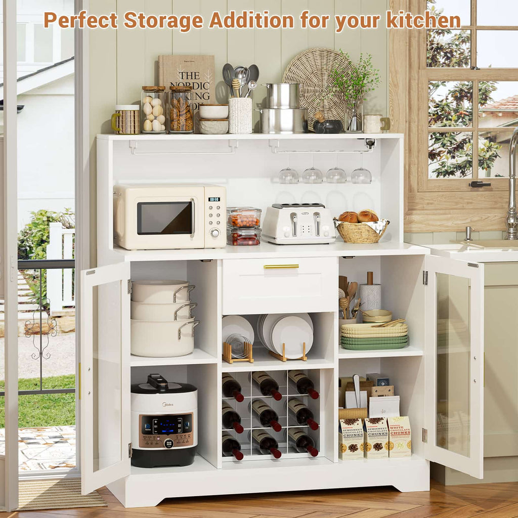 39.4'' W Wine Bar Cabinet with Charging Station, LED Lights & Adjustable Shelves