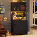 71'' Tall Wine Bar Cabinet with Charging Station and LED Light