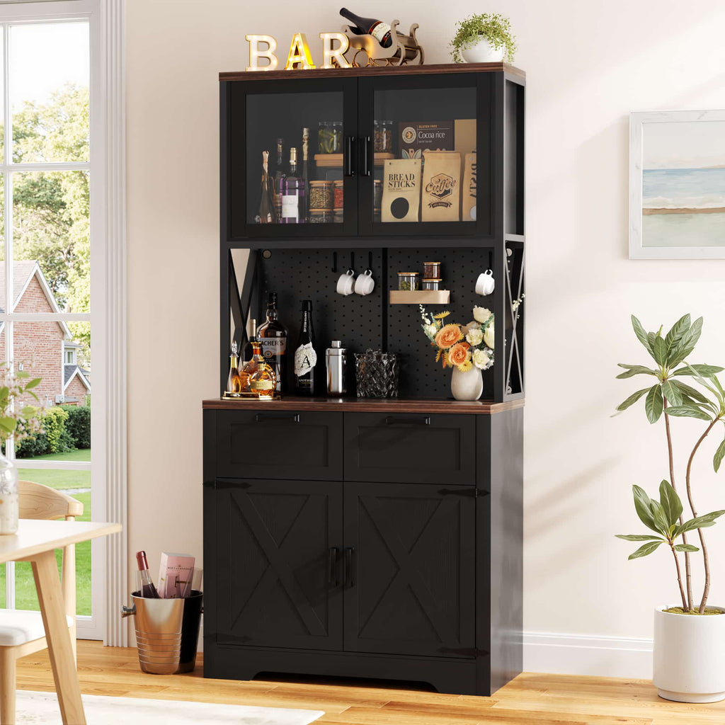 71'' Tall Wine Bar Cabinet with Charging Station and LED Light