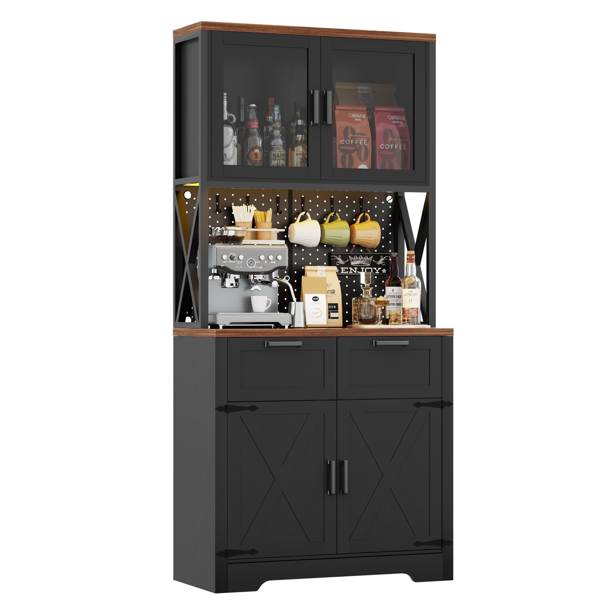 71'' Tall Wine Bar Cabinet with Charging Station and LED Light
