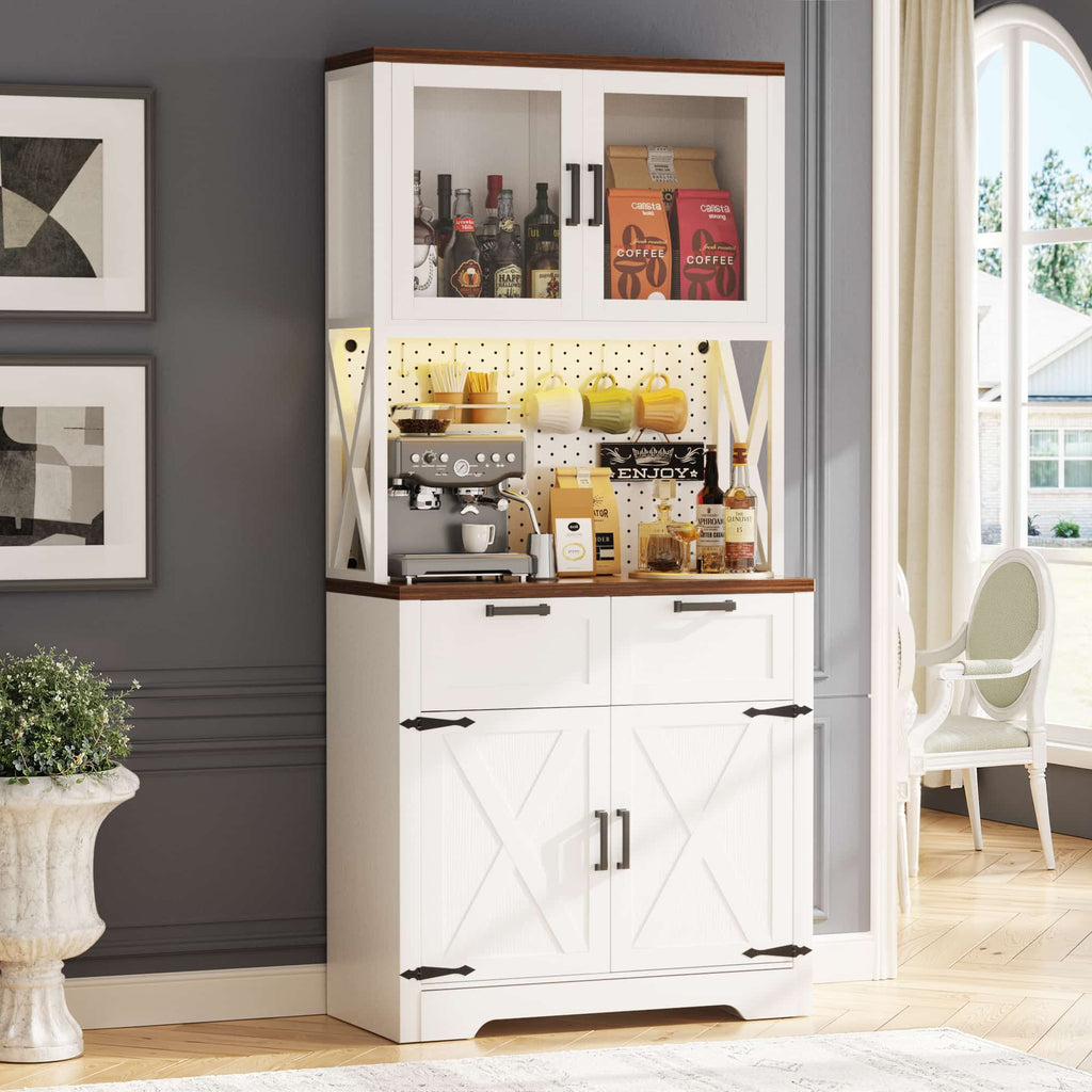 71'' Tall Wine Bar Cabinet with Charging Station and LED Light