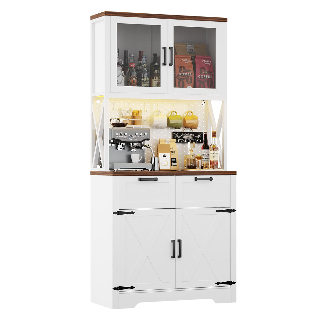 71'' Tall Wine Bar Cabinet with Charging Station and LED Light