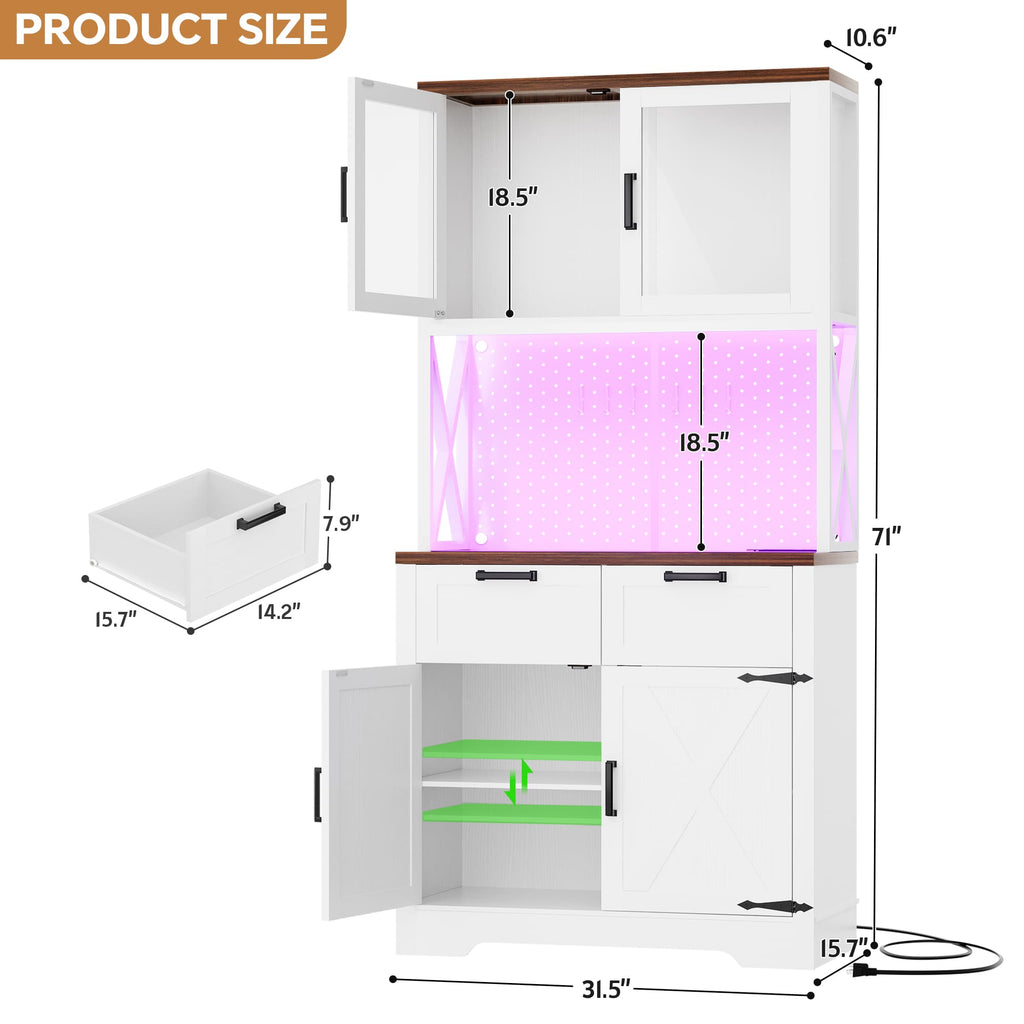 71'' Tall Wine Bar Cabinet with Charging Station and LED Light
