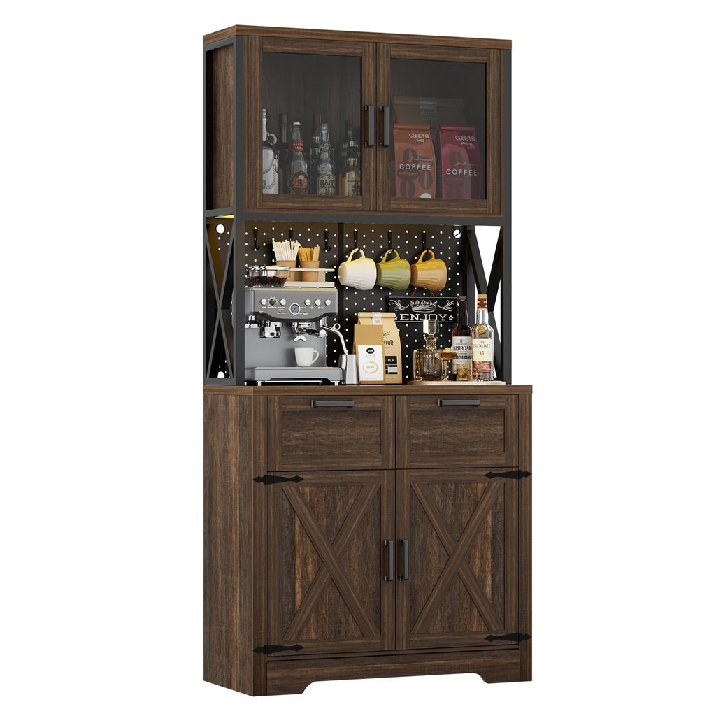 71'' Tall Wine Bar Cabinet with Charging Station and LED Light