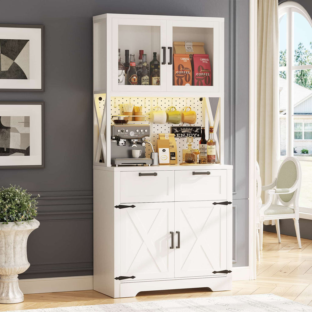 71'' Tall Wine Bar Cabinet with Charging Station and LED Light