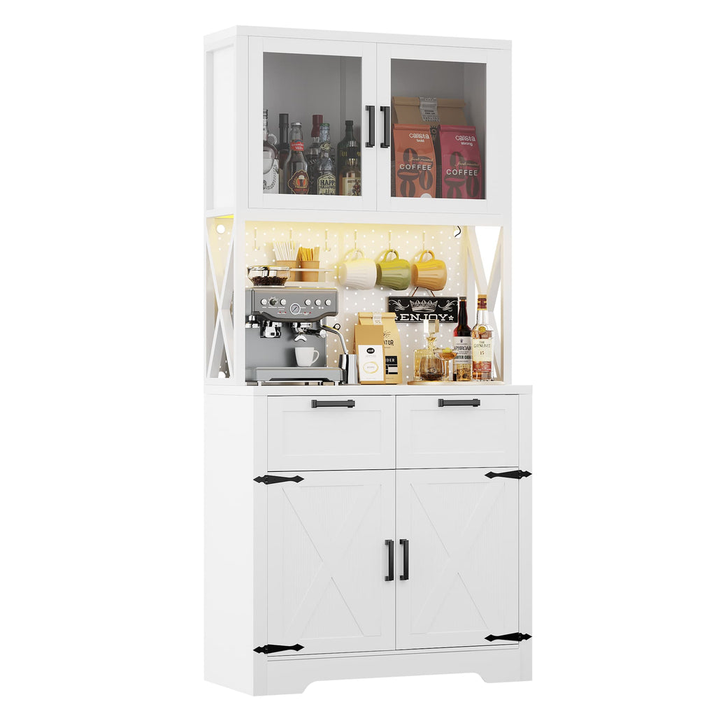 71'' Tall Wine Bar Cabinet with Charging Station and LED Light