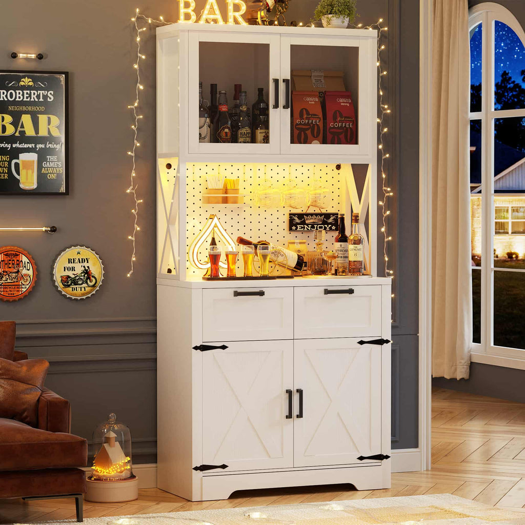 71'' Tall Wine Bar Cabinet with Charging Station and LED Light