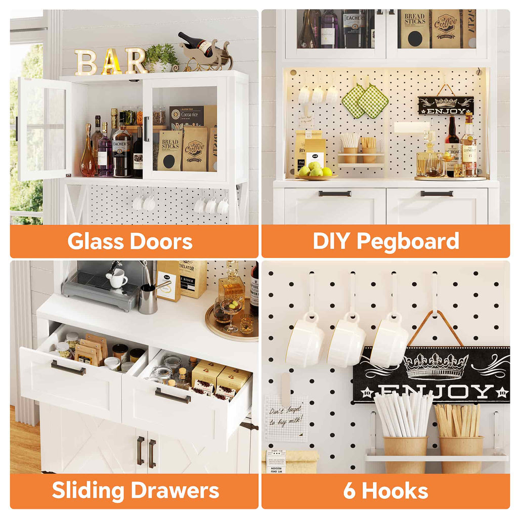 71'' Tall Wine Bar Cabinet with Charging Station and LED Light
