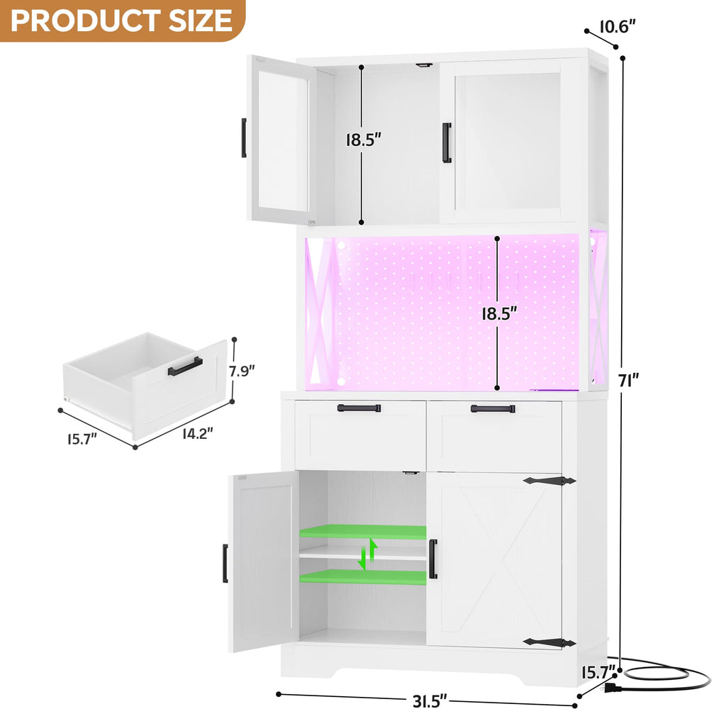71'' Tall Wine Bar Cabinet with Charging Station and LED Light