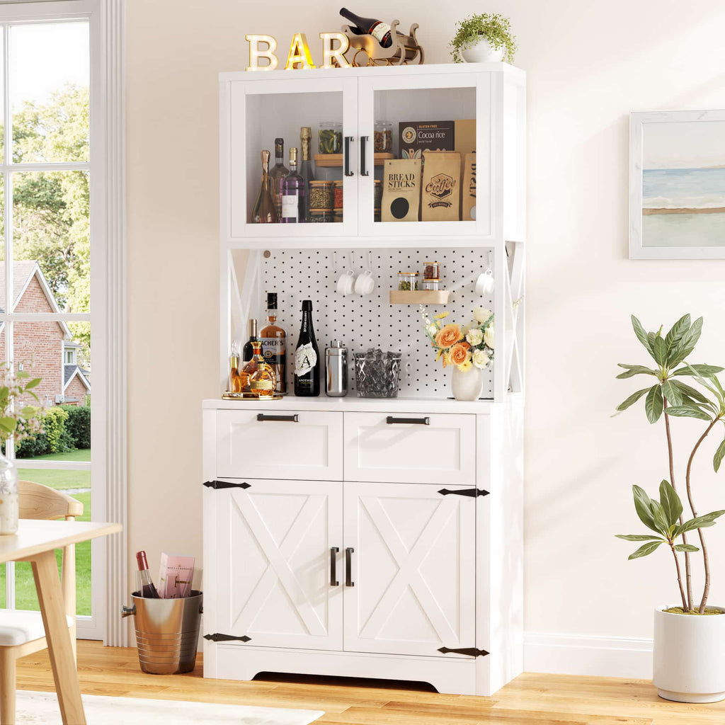 71'' Tall Wine Bar Cabinet with Charging Station and LED Light